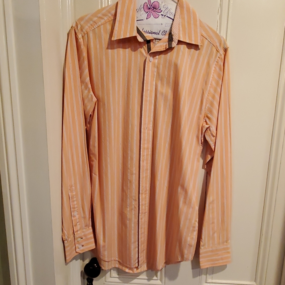 Mens Black Brown  Button  Down Shirt  Small